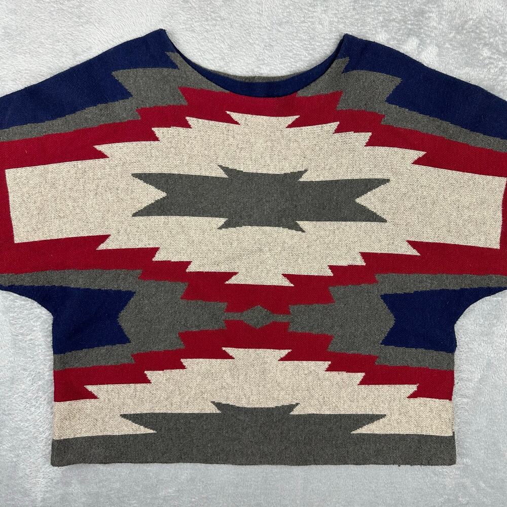 THML Southwestern Aztec Rabbit Fur Dolman Short Sleeve Sweater Size Large